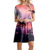 Summer Beach Dresses For Women Round Neck Printed Short Sleeve Dress