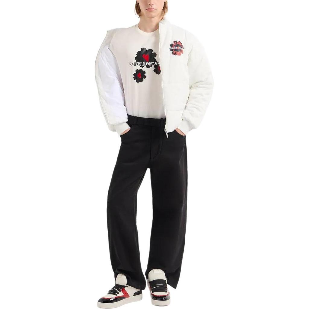 Emporio Armani Floral Letter Print Crew Neck Short Sleeve T-Shirt Men Tops White 3D1T8P1-J7FZ1-0132