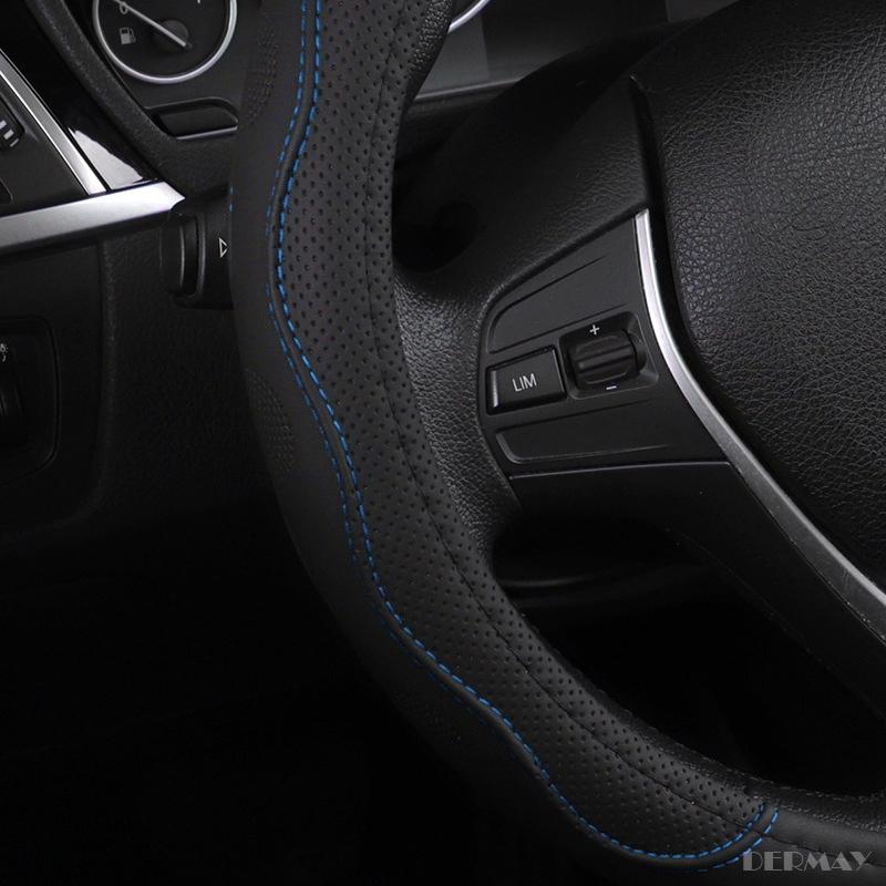 DERMAY 36cm 38cm 40cm 42cm Car Steering Wheel Covers PU Leather Blue line for Car Bus Truck Customized Large/Small Size
