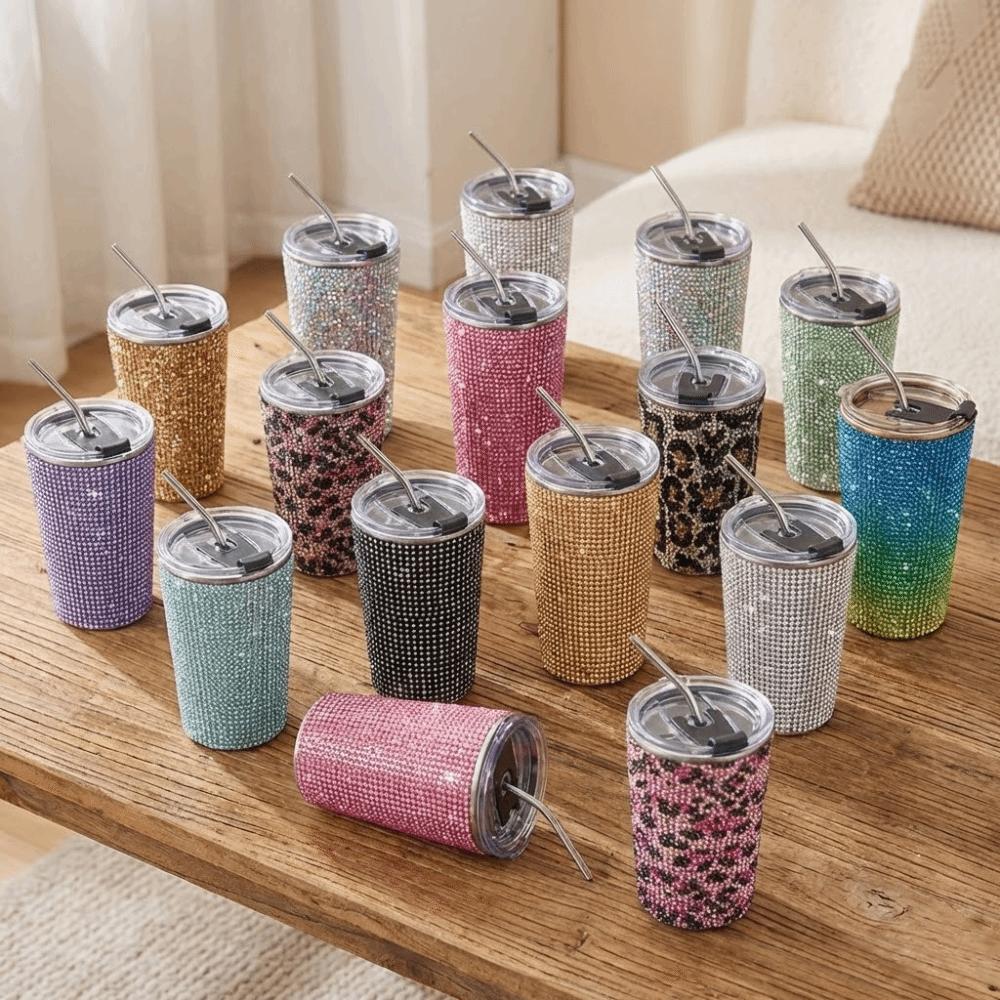 Bling Glitter Coffee Mug Sparkling Stainless Steel Water Bottle Rhinestone Water Cup  Office