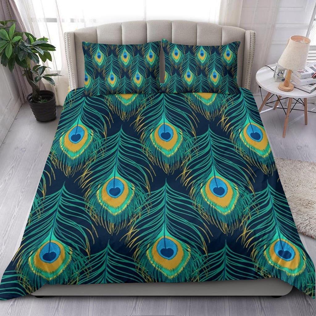 Peacock Feather Duvet Cover Queen Rustic Wildlife Woodland Animal Bedding Set for Boys Girls,Watercolor Peafowl Comforter Cover