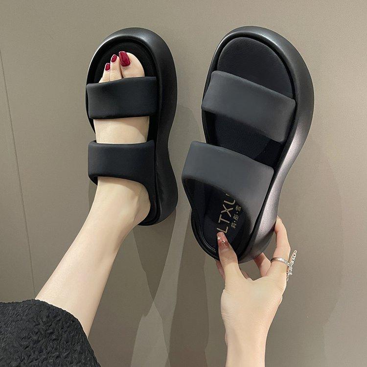 Amano Cloud Bubble~ Lambskin Double Belt Bread Casual Thick Bottom Heightening Slippers Women's Sandals