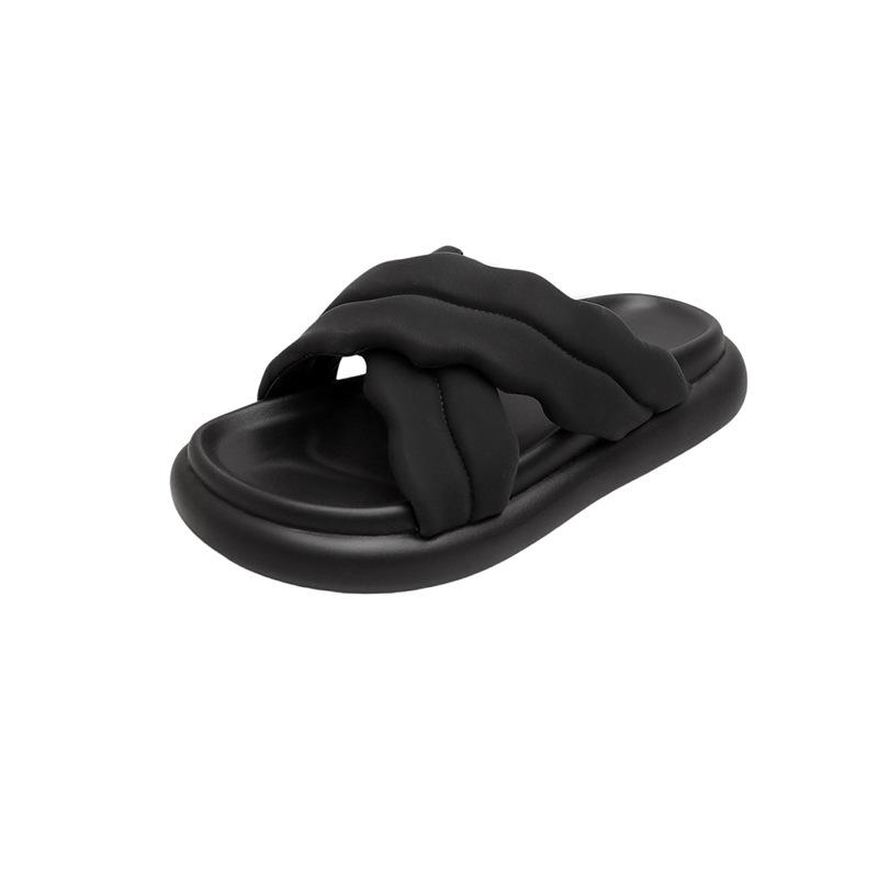 

Thick-bottomed muffin silver slippers for women in the summer of 2025, new outer wear, high-end non-slip and heightened beach cool slippers 39 чёрный