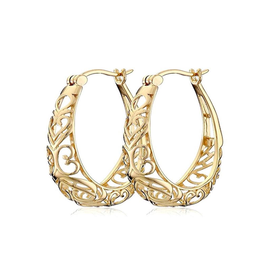 Filigree Openwork Oval Hoop Earrings for Women Vintage Inspired Fashion Daily Party Jewelry