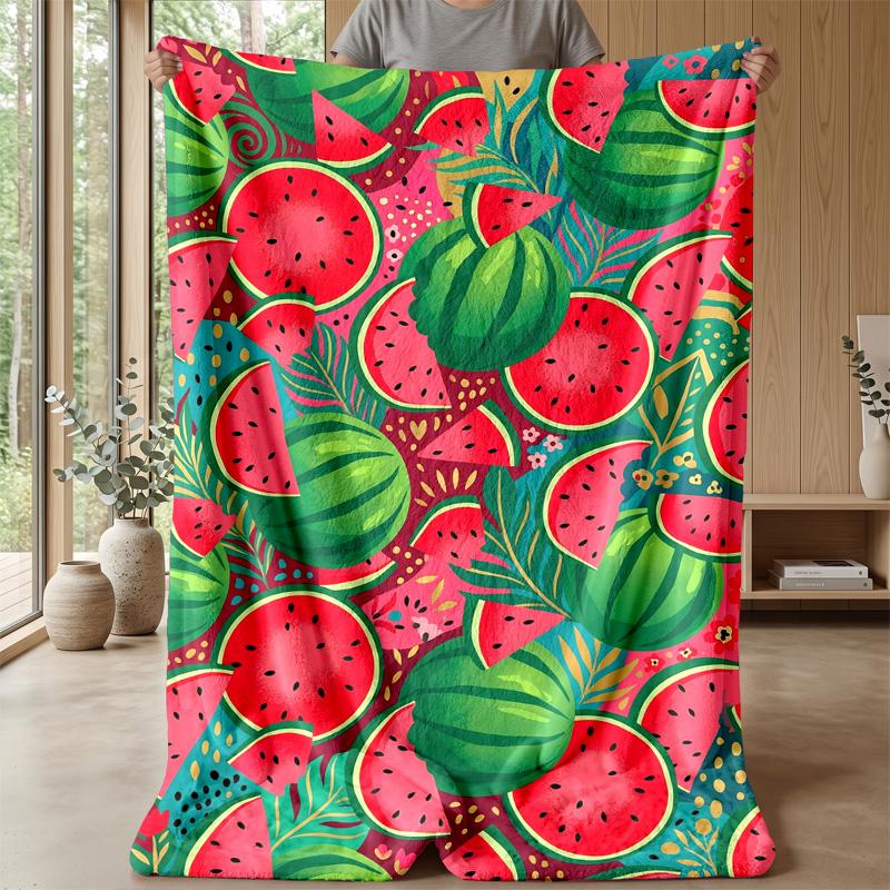 Watermelon Love Capybara Theme Blanket Lightweight Warm Flannel Blanket Decorative Throw Blanket for Home Decoration