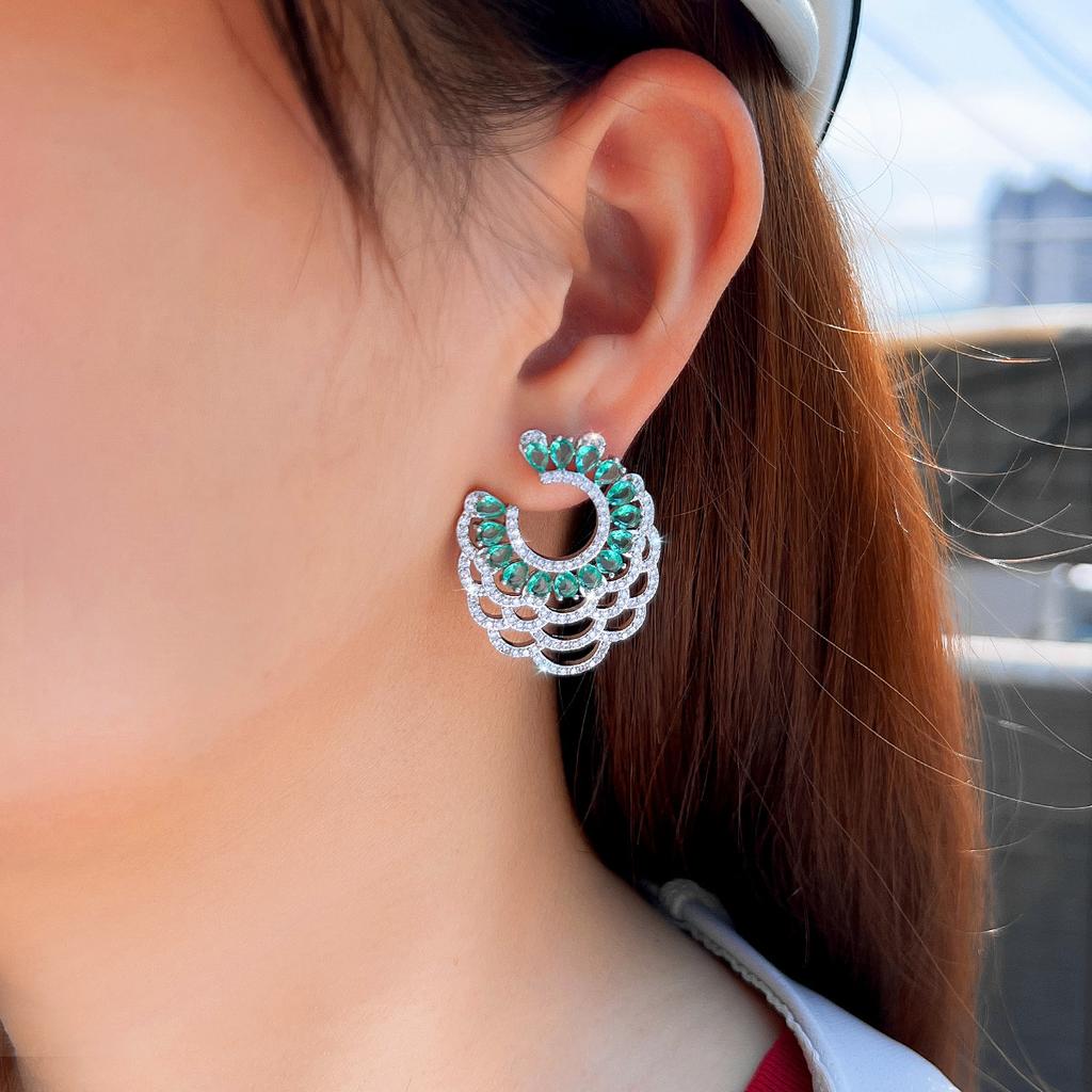 Needle French Light Luxury C-Shaped Geometric Earrings Daily Temperament Lace Zircon Earrings Stud Earrings
