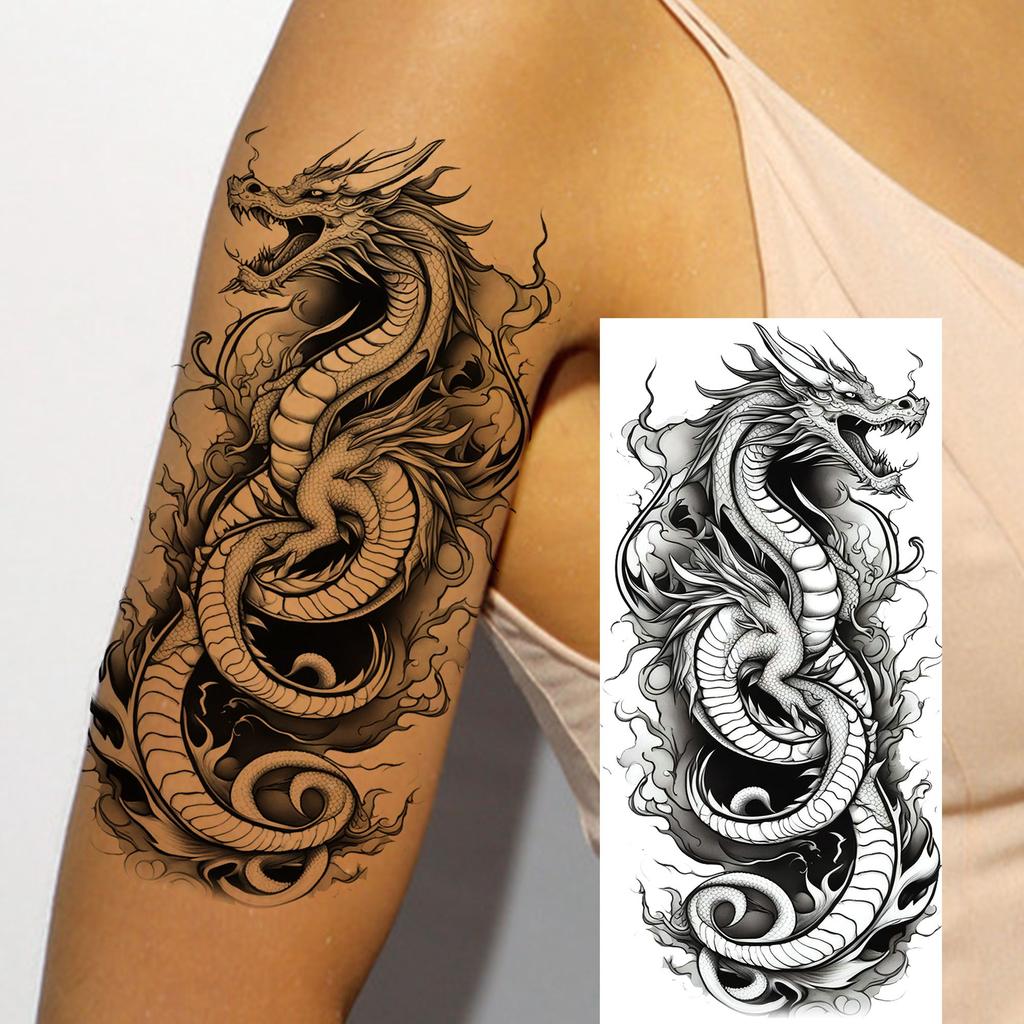 1 Foglio Tatuaggi Temporanei Drago Cobra Serpente Aggressivi Per Uomini Donne Braccio Tatuaggi Impermeabile Realistico Falso Tatuaggio Adesivo Lunga Durata