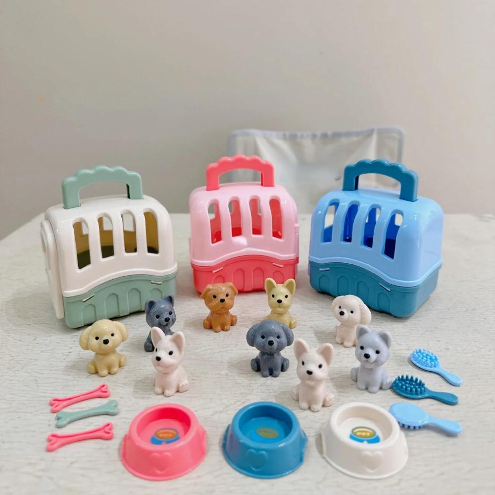 8Pcs Feeding & Grooming Pet Care Play Set Pretend Play Vet Plaything Veterinarian Kit For Kids Puppy Dog Carrier Gifts For Girls Young Boys