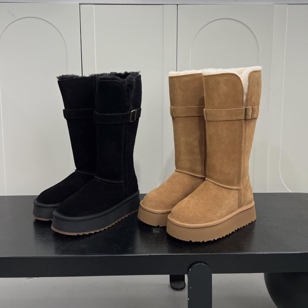 2025 nya stövlar helko läder varma vinröda snöstövlar dam rund tå tjock sula höga stövlar förtjockade bomullsstövlar trend