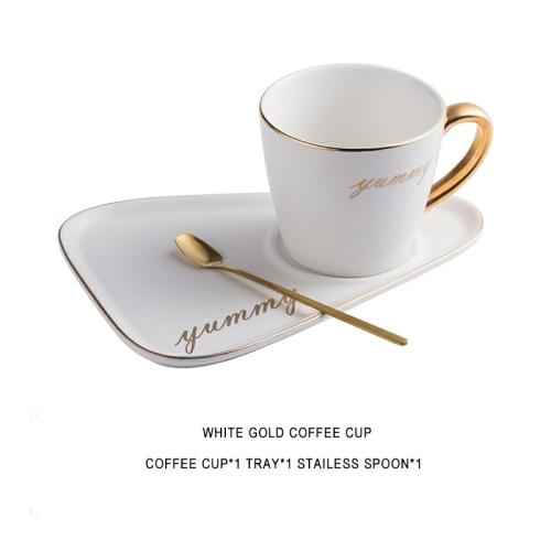 Gold Rim Ceramic Coffee Mug Tumbler Tea Cup and Saucer Set Porcelain Gold Spoon Mugs Cute Bone China Dessert Cups Tea Sets