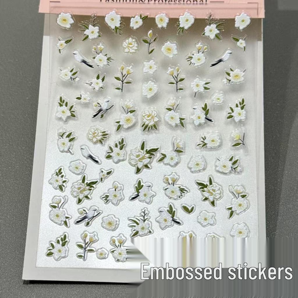 Elegante 3D-Kamelien- und Vogel-Nagelkunst-Sticker - Chinesisches florales Design