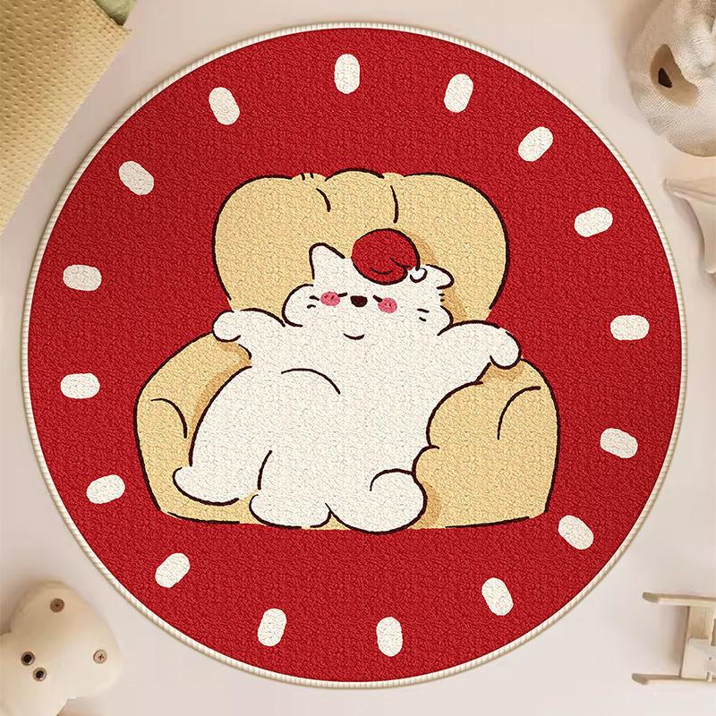 

Ковер с изображением мультяшного кота, одеяло для спальни, круглое одеяло, новогоднее праздничное круглое одеяло, нескользящий декоративный ковер с изображением мультяшного кота для сдаваемой в аренду недвижимости 60 * 60CM [Crystal Fleece]