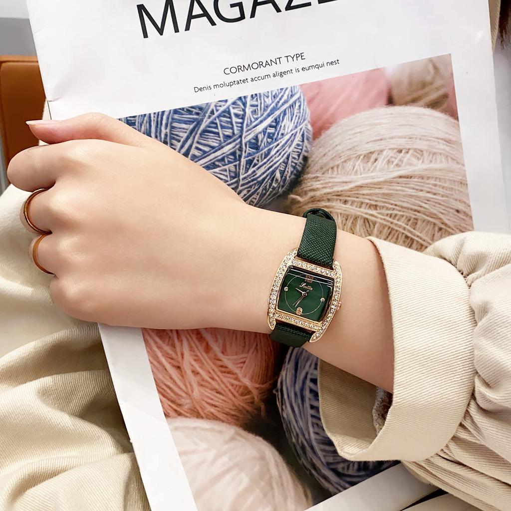 RORIOS Watch Square Face Waterproof Diamond Glitter Made In Japan Quartz Mesh Band Elegant Watch Casual Commuting To School Watch Green B Women's