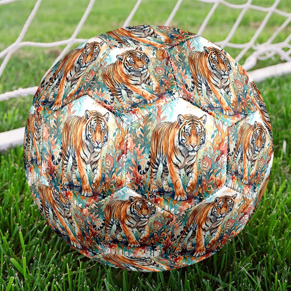 1pc Tiger Watercolor Art Theme Soccer Ball Football, Size 5, Lightweight PVC, Outdoor Training Soccer Ball,Sports Gift T61421