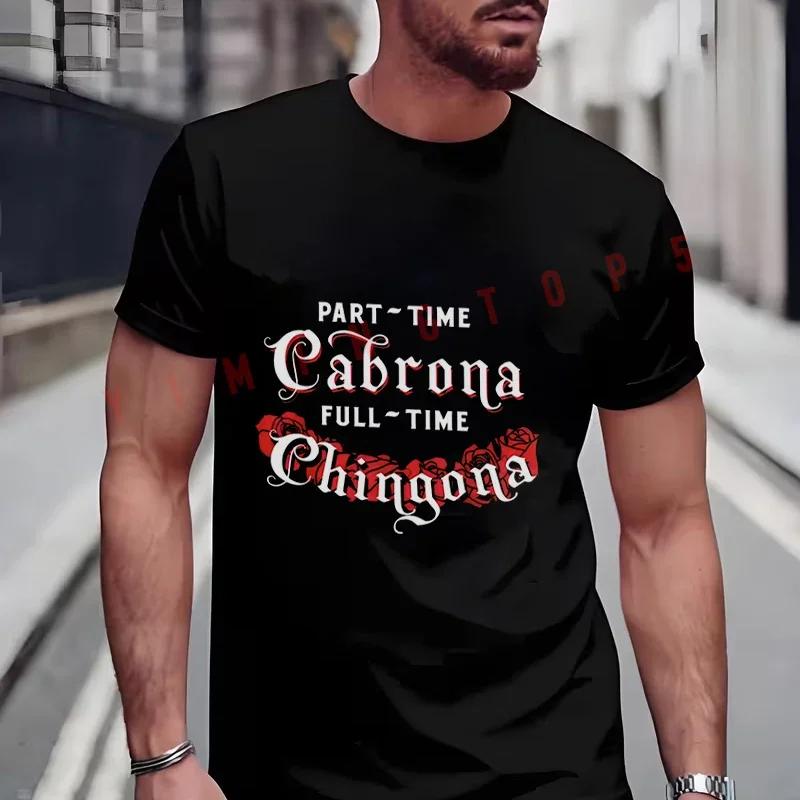 Part-Time Cabrona Full-Time Chingona Pink Roses Moto Men's Fashionable T-Shirt Summer Short Sle