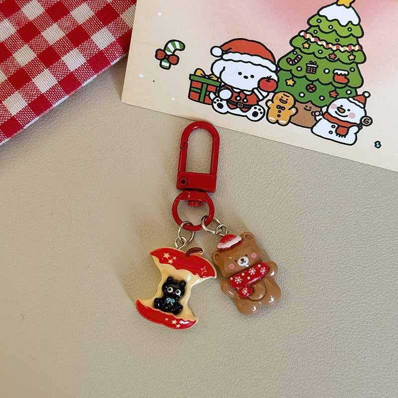 Cartoon Xmas Santa Claus Keychain Resin Gingerbread Man Elk Snowman Pendant Charms Couple Bag Hanging Decoration Christmas Gift