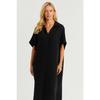 Women's Black Linen Midi Dress Dmr85