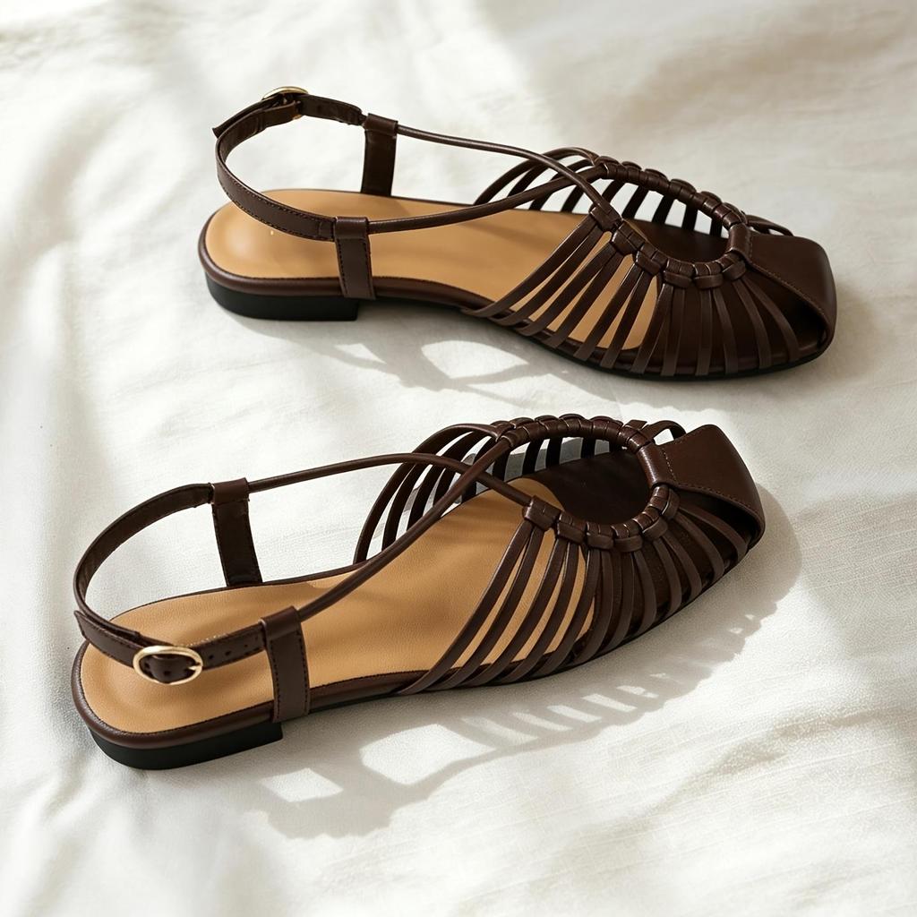 Elegant Roman Flat Sandals for Women, Summer Beach Vacation Style, Woven Thin Straps, Open Toe, Breathable And Comfortable Slippers, Women Shoes