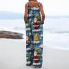 Women's Christmas Print Solid Wide Leg Strapless Tank Pocket Casual Onesie