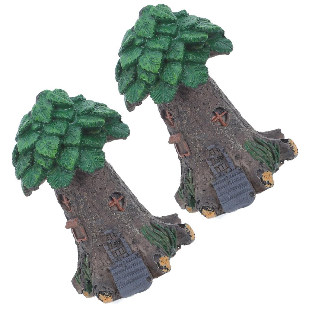 2Pcs Mini Resin Tree Ornament Fairy Garden Decor Outdoor Indoor Micro Landscape Accessory for Terrarium Bonsai Aquarium