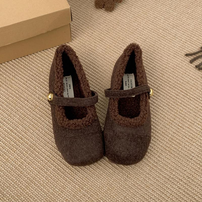 

Winter Dress Mary Jane Shoes Women Fur Lining Warm Women Soft Sole Shoes Comfortable Female Ballet Shoes 35