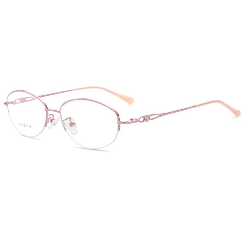 Oval Half-Rim Metal Eyeglass Frame for Women - Ultra-Light, Fashionable Myopia Glasses (1610) розовый
