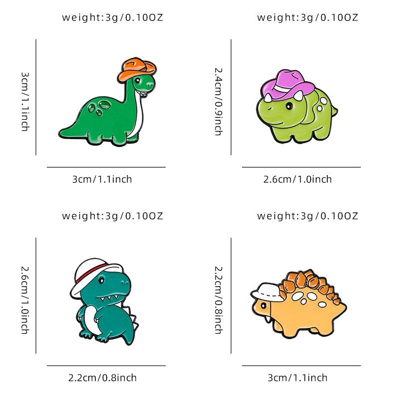 4 Styles Cartoon Dome Hat Dinosaur Design Enamel Brooches Cuite Animal Gentleman Pins For Backpack Bag Hat Jewelry Decoration