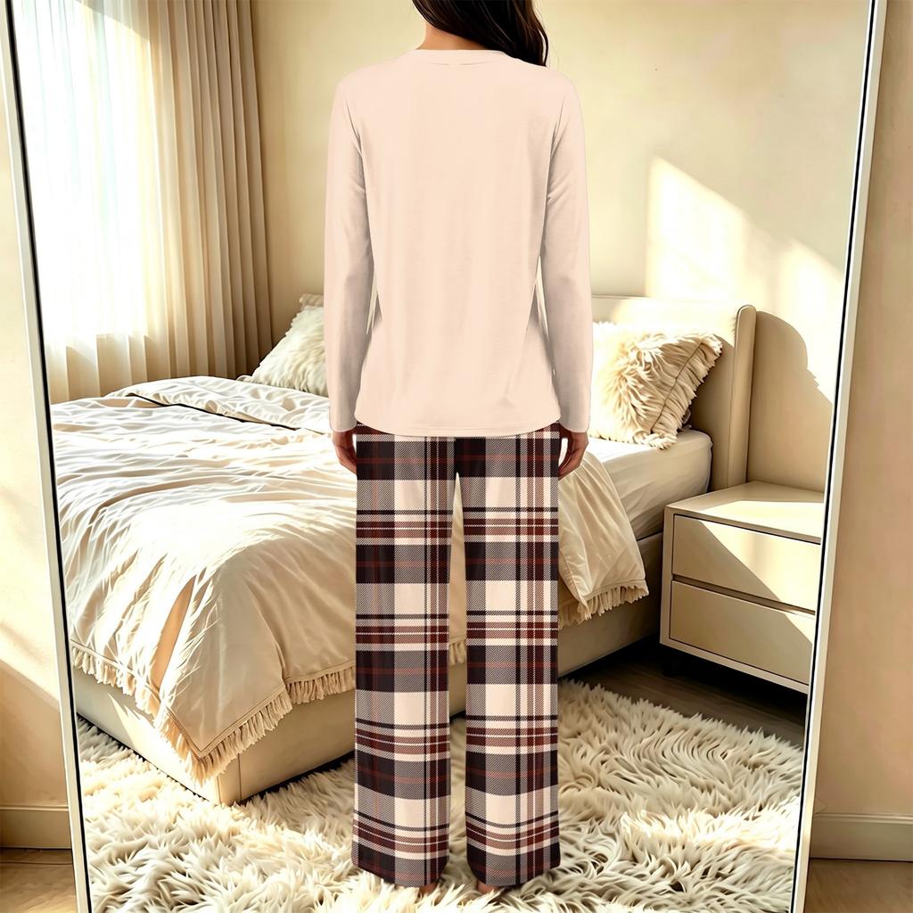 Women's Casual V-Neck Printed Pajama Set Loose Fit Sleepwear for Home