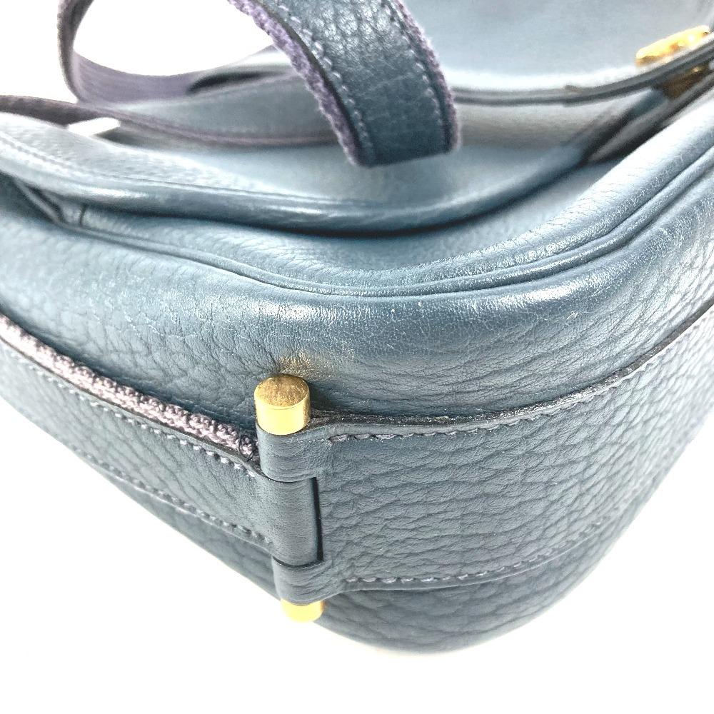 HERMES Logo Noumea Shoulder Bag Hand Bag Drawstring Shoulder Bag Leather Navy