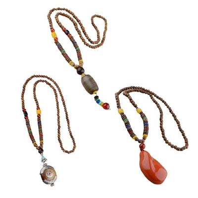 Stilvolle lange Bodhi-Anhänger-Halskette Halsverzierung mit natürlichen Holzperlen für den täglichen Gebrauch oder besondere Anlässe