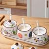 4 Piece Ceramic Spices Container Set Includes Decorative Tray Durable Kitchens Organizers for Spices Condiments