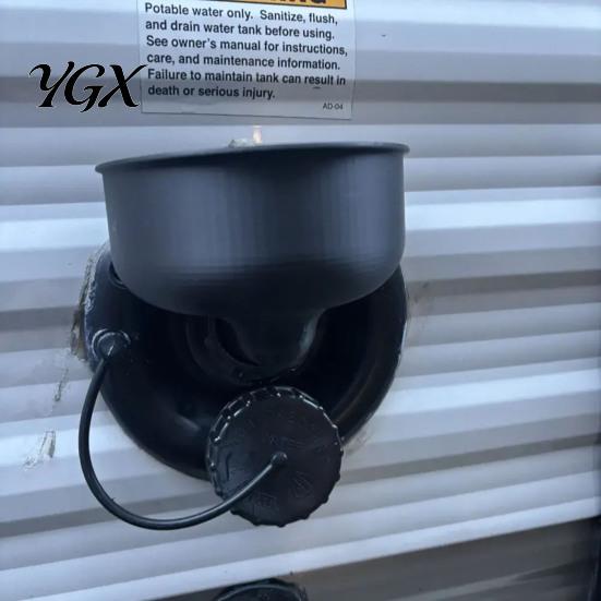 Camping Water Container RV Inlet Funnel 3.54-in Wide Mouth Bucket Design for Easy Filling Hands-Free Swivel Locking Mechanism Durable PLA Material