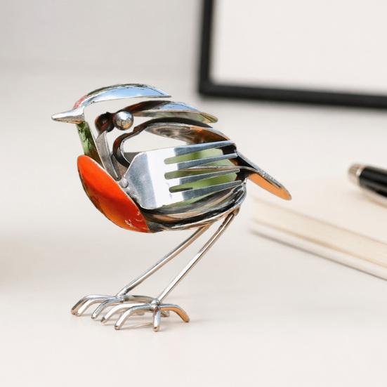2 Stück Schrottmetall-Kunstskulpturen, Handgefertigte Metallskulptur mit roter Brust, Rostfreie Vintage-Industriekunst für Garten, Hof, Schreibtisch-Dekoration, Einzigartiges Geschenk für