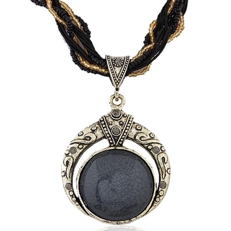 Retro handmade necklace, retro disc dream Mediterranean love rice bead sweater chain
