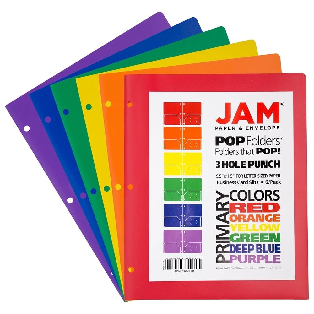 Durable Plastic Folders with 3 Hole Punch 6 Pack Assorted Colors Two Pocket Design Business Card Slot Ideal School Office Home