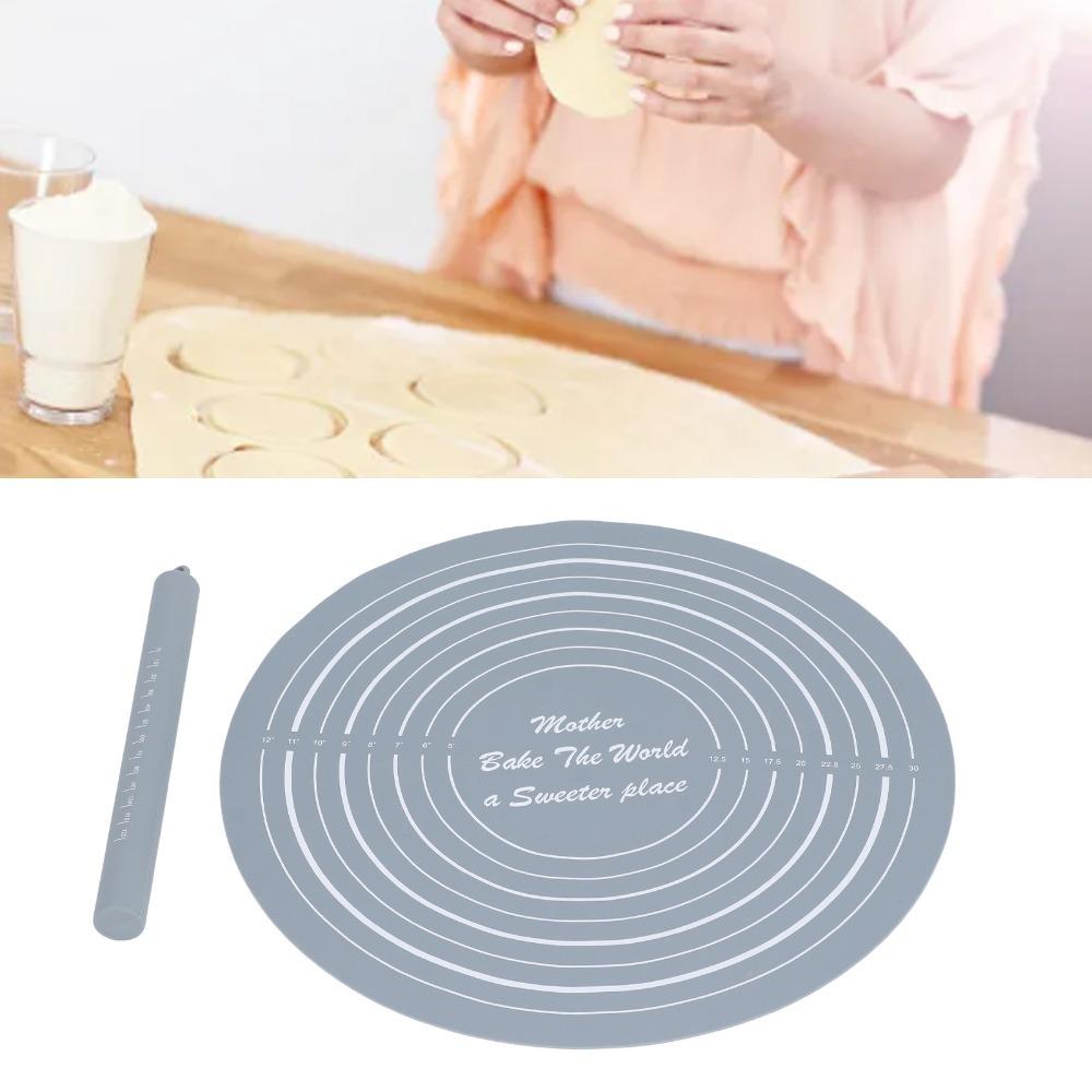 

Silicone Dough Roller Set Round Rolling Pin Pastry Mat Reusable Non Stick Flour Mat Dessert Store сірий