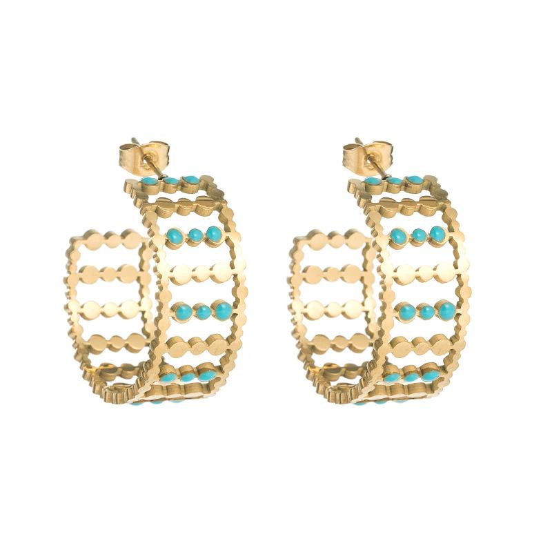 Frauen Einfache C-Form Creolen Edelstahl Titan Stahl Tropf Öl Gold Farbe Geometrische Ohr Ornamente