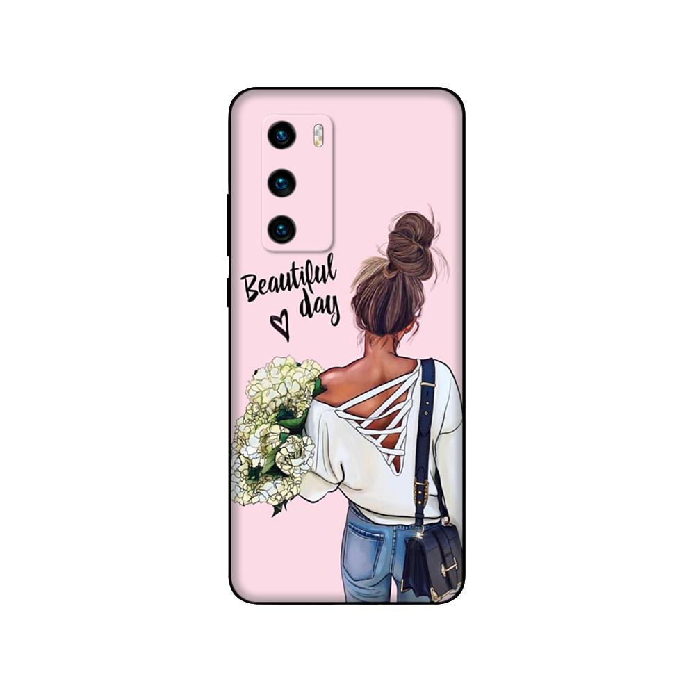 For Huawei P40 Case 6.1inch Soft Silicon Phone Back On Huawei P 40 Pro Cover Bumper Fundas Black Tpu Case Pink Anime Space Car