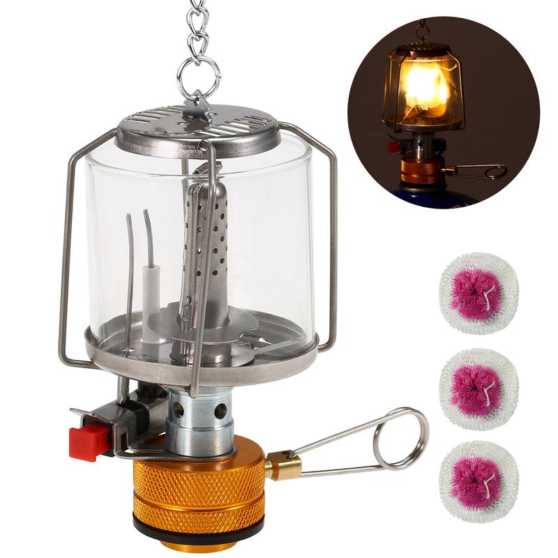 Outdoor Portable Camping Gas Lantern Piezo Ignition Mini Gas Tent Lamp Light with 3 Mantles and Adapter Portable Gas Lantern