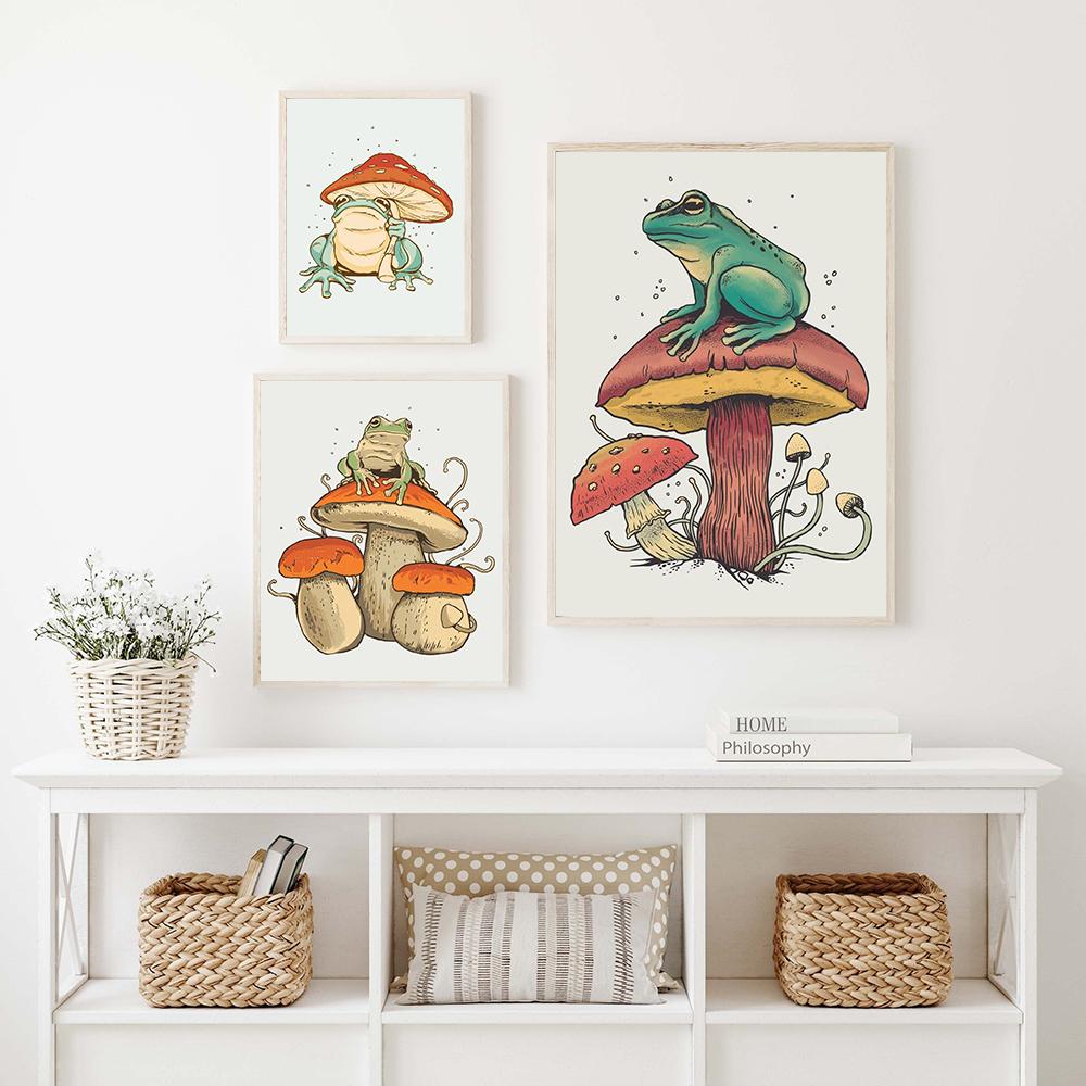 Frog Mushroom Umbrella Cartoon Game Hd Poster Print Animal Comics Canvas Painting Kids Room Home Decor Anime Art Wall Picture