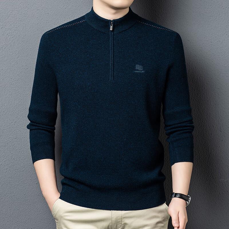 Fengxun Men's 100% Wool Thickened Half-Zip Sweater FXT6511