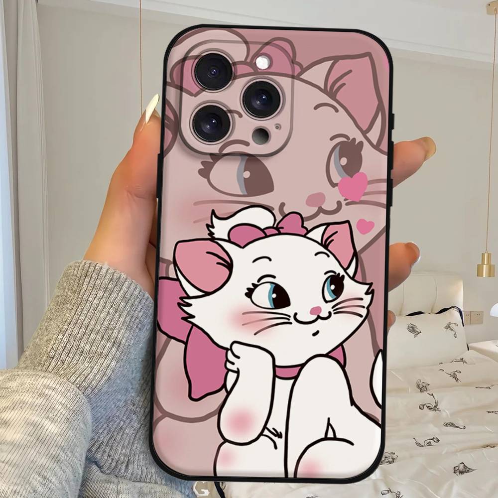 M-Marie Cat Cute Phone Case For IPhone 1716 15 14 13 Pro Max 11 12 Mini X Xs XR Black Silicone Cover