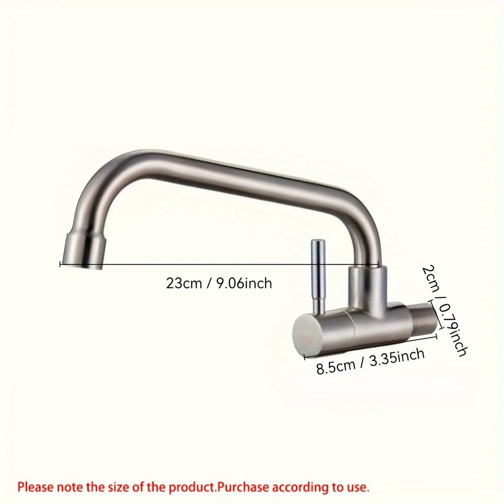 1pc SUS304 Stainless Steel Splash-Proof Faucet Brushed Finish Wall-Mounted Single Cold Faucet with Valve Core, Classic Design for Kitchen Sink Faucet