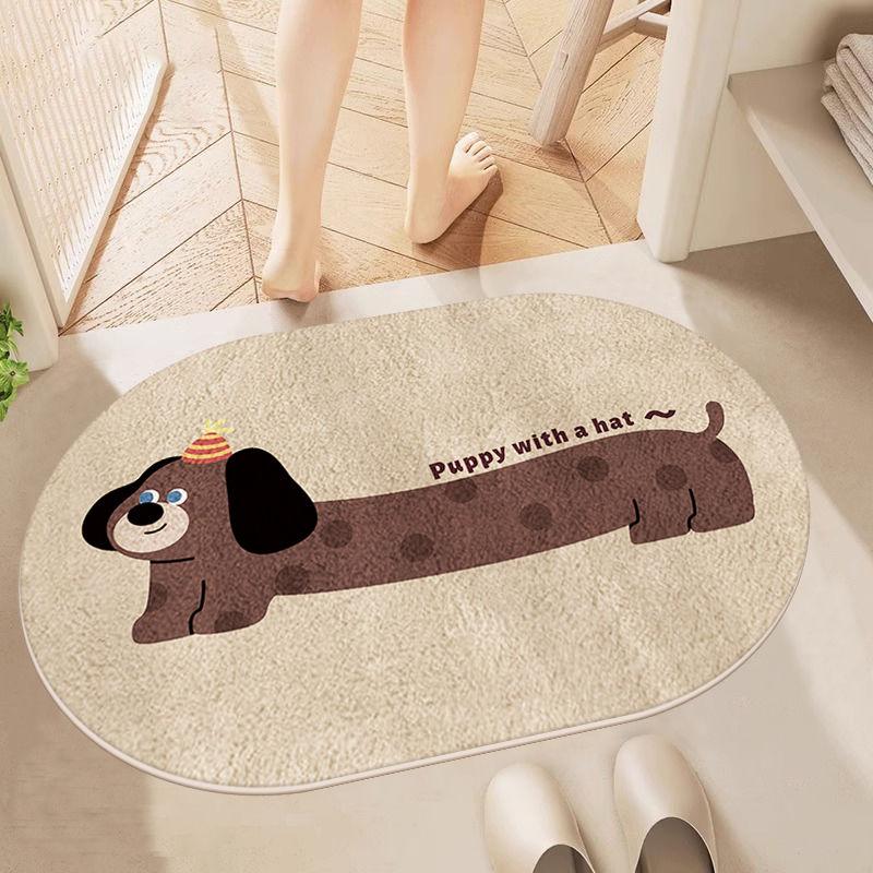 Imitation Cashmere Bathroom Absorbent Floor Mat Cartoon Bathroom Thickened Toilet Door Mat for Household Use