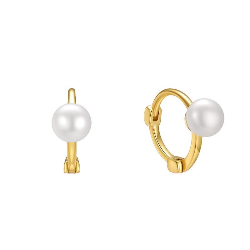 

925 Sterling Silver Geometric Circular Shell Pearl Earrings for Women Fashionable Simple Temperament Ear Jewelry