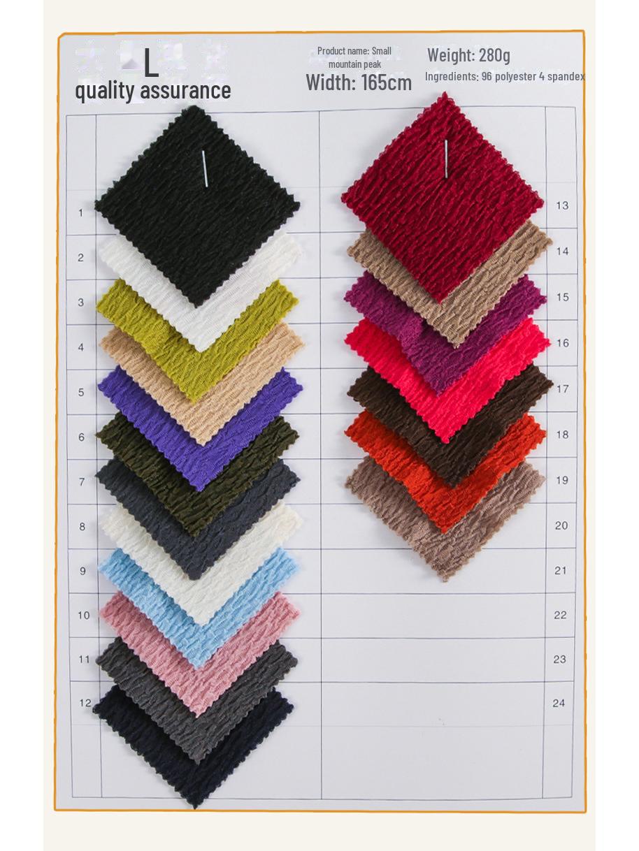 Ткань с мятым волнистым узором - трикотажная трикотажная ткань, 280 г, дизайн «Маленькая горная вершина» Sample/Cut (Color Note)