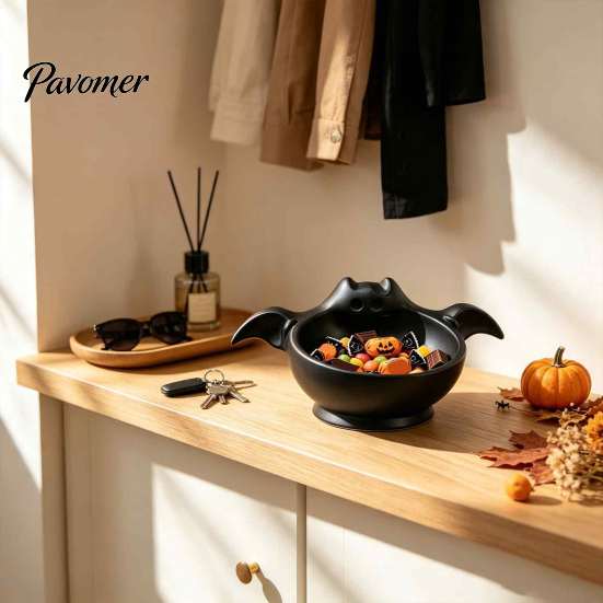 Festive Home Party Decor Halloween Candy Bowl, Bat Shape Ceramic Serving Dish, Cute Ghost Shaped Snack Holder Tabletop Decoration for Snacks