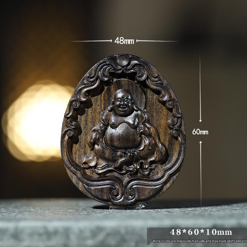 Agarwood Maitreya Bodhisattva Pendant Necklace: Chinese-Style Wooden Charm
