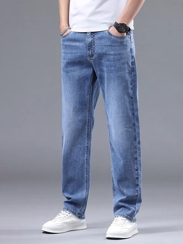 Pánské trendy 2025 jarní/podzimní volné džíny s rovnými nohavicemi - Všestranné ležérní kalhoty ve stylu Hongkongu