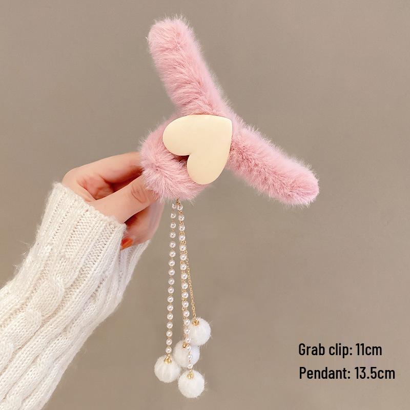 Korean Style Plush Bow Hair Clip with Tassel - Autumn/Winter Women's Hair Accessory